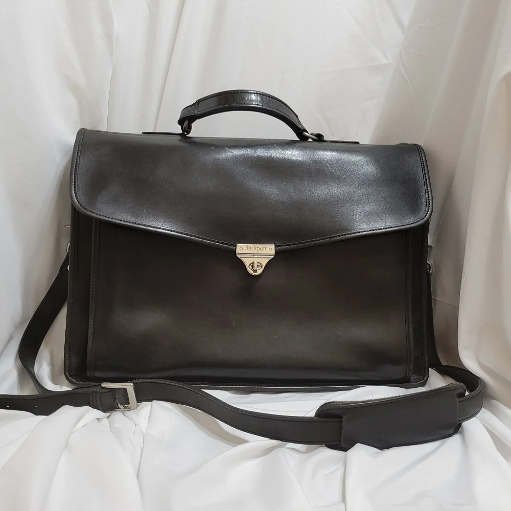 Rare Vintage Rockport Black Full Grain Leather Briefcase